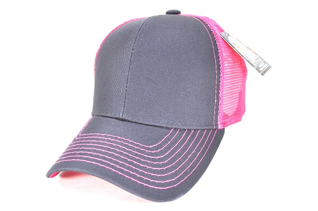 041-COTTON TRUCKER MESH VELCRO - D.GREY/H.PINK